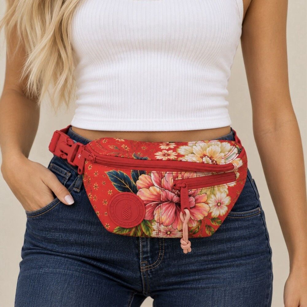 FARM Rio Pochete Fanny Pack Red Floral Waist Belt Bag Colorido Pelo Sol Rare
